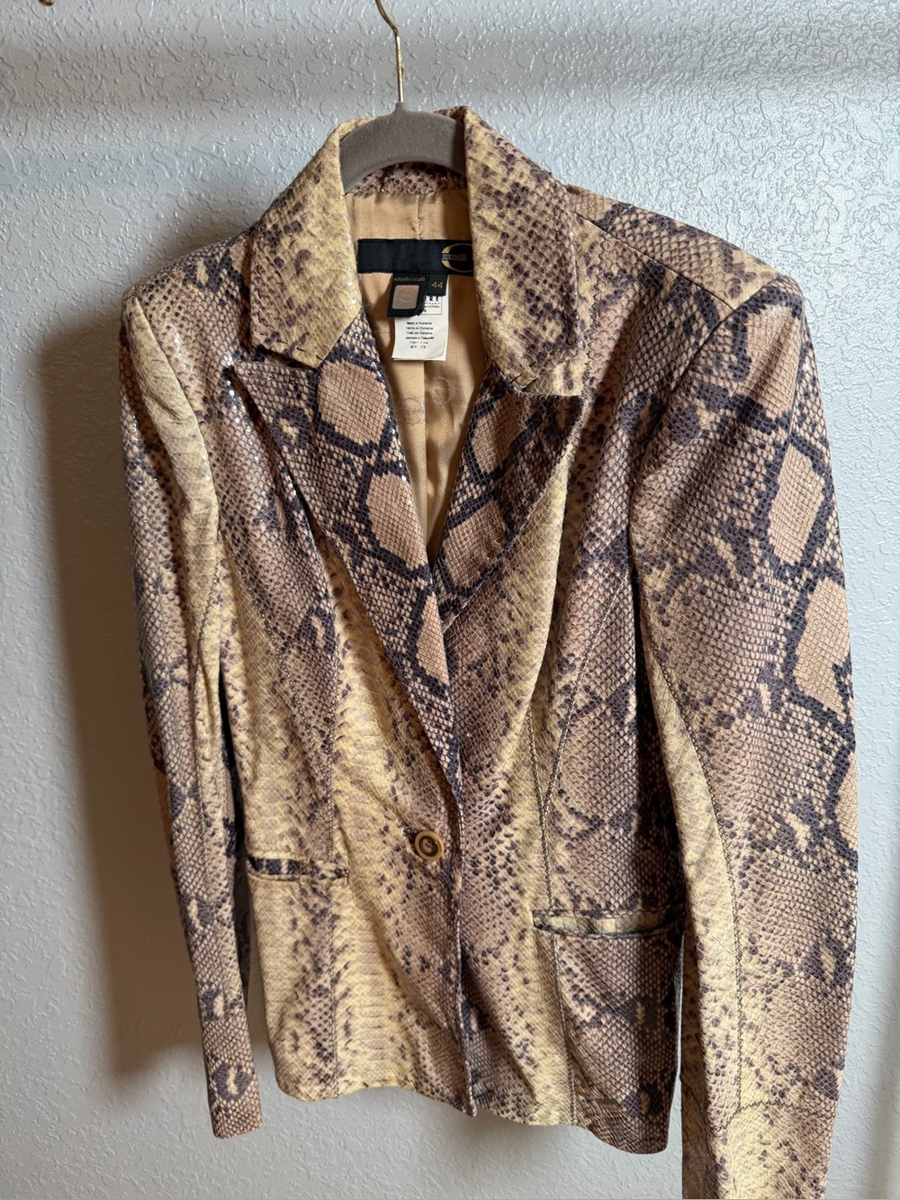 Cavalli Escada Snake-Print Blazer in Beige and Brown